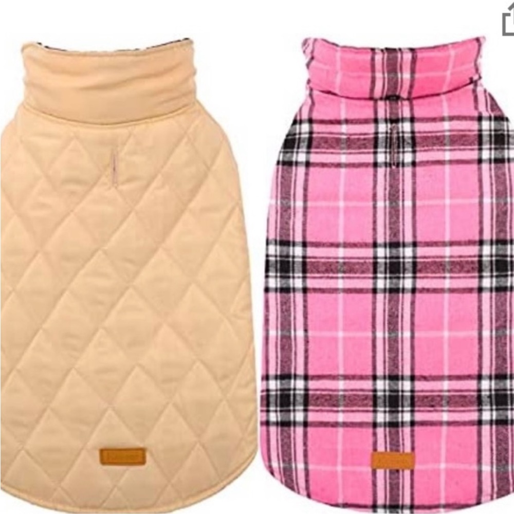 Kuoser Pink Plaid/ Tan Reversible Dog Jacket Size S